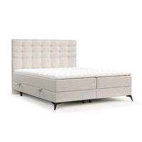 BOXBETT Niro 200/200 cm Hellbeig im Riva Stoff - Beige/Schwarz, Holz/Holzwerkstoff (200/200cm) - AltaBeds