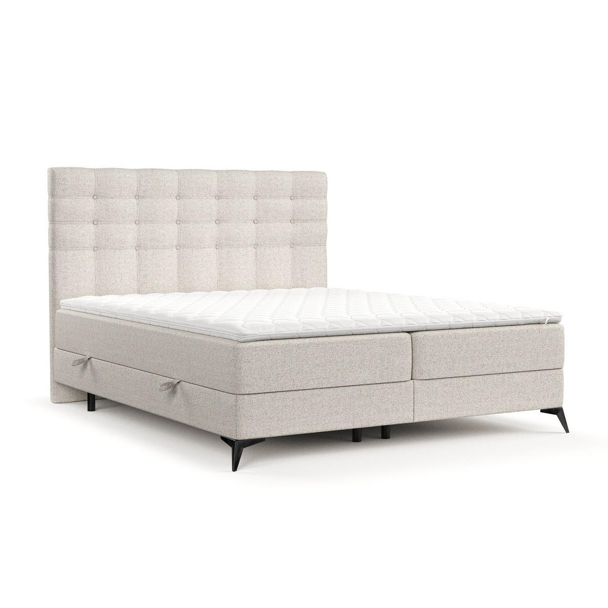 BOXBETT Niro 200/200 cm Hellbeig im Riva Stoff - Beige/Schwarz, Holz/Holzwerkstoff (200/200cm) - AltaBeds