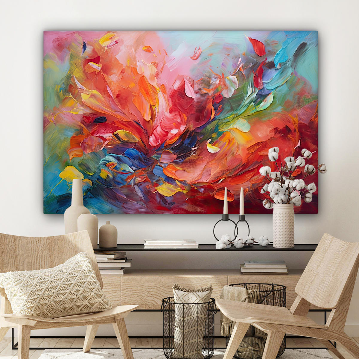 LEINWANDBILD Ölgemälde - Kunst - Abstrakt - Farbenfroh 120x80 cm - Altrosa, Textil (120/80cm) - MuchoWow