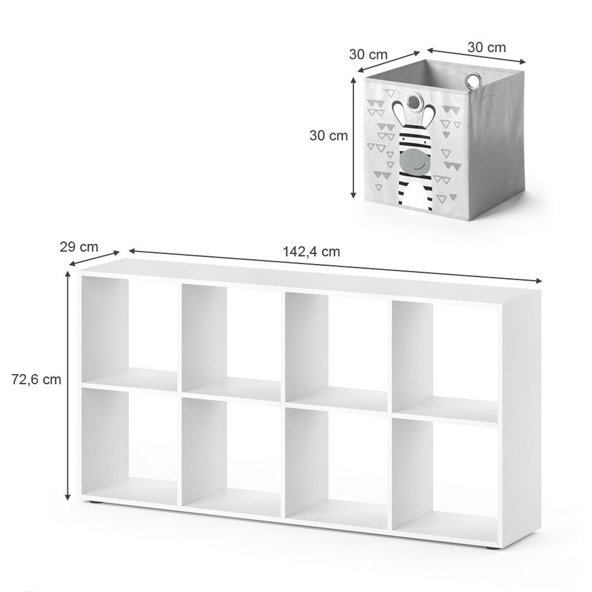 KINDERREGAL Scutum Weiß 143 x 72 cm mit 8 Faltboxen - Weiß, Holzwerkstoff (143/72/29cm) - Vicco