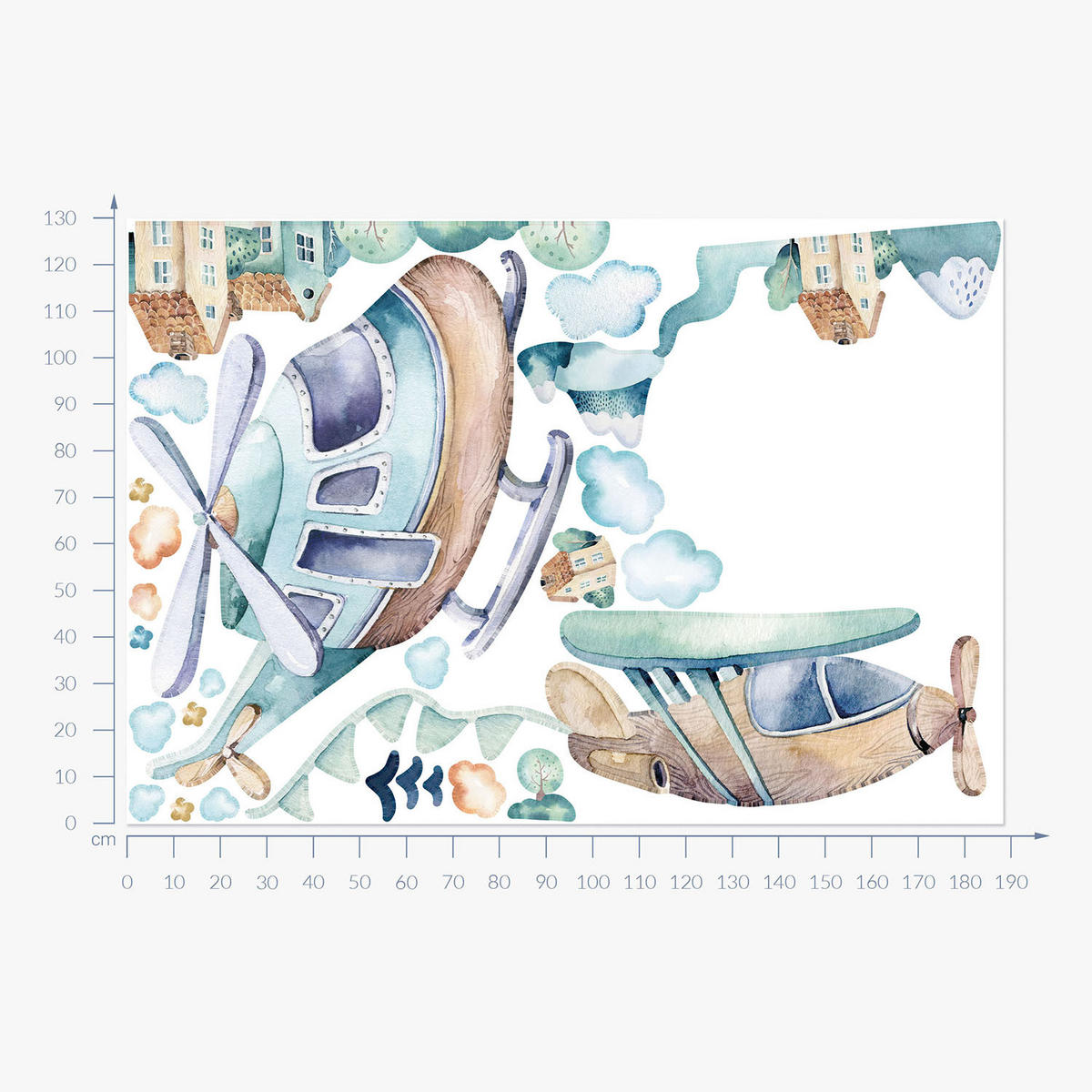 WANDAUFKLEBER 130x188cm - Hubschrauber und Flugzeug - Multicolor, Kunststoff (130/188/0.1cm) - Wallfluent