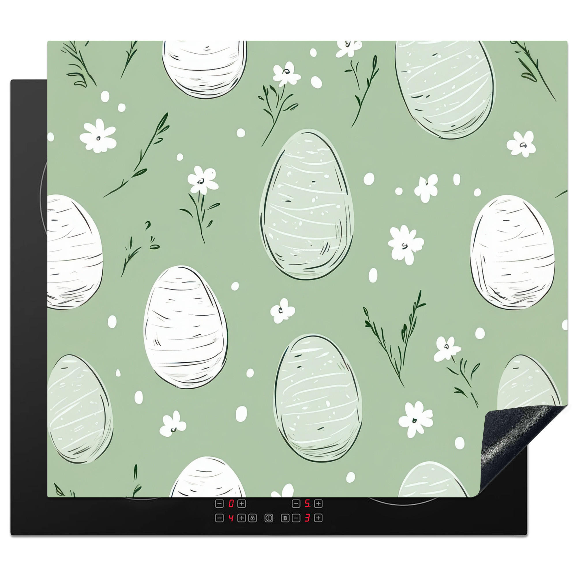 HERDABDECKPLATTE Grün - Eier - Muster Herdabdeckung Induktionsfeld 60x52 cm - Waldgrün, Kunststoff (60/52/0.2cm) - MuchoWow