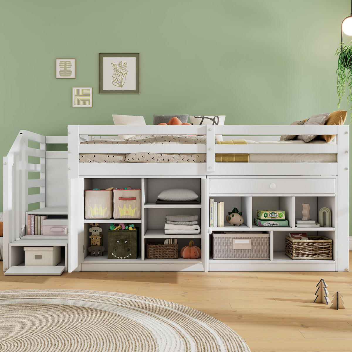 KINDERBETT 90/200 cm Weiß aus Massivholz mit Stauraum und Schreibtischfunktion - Weiß, Holz (90/200cm) - OKMYHOME