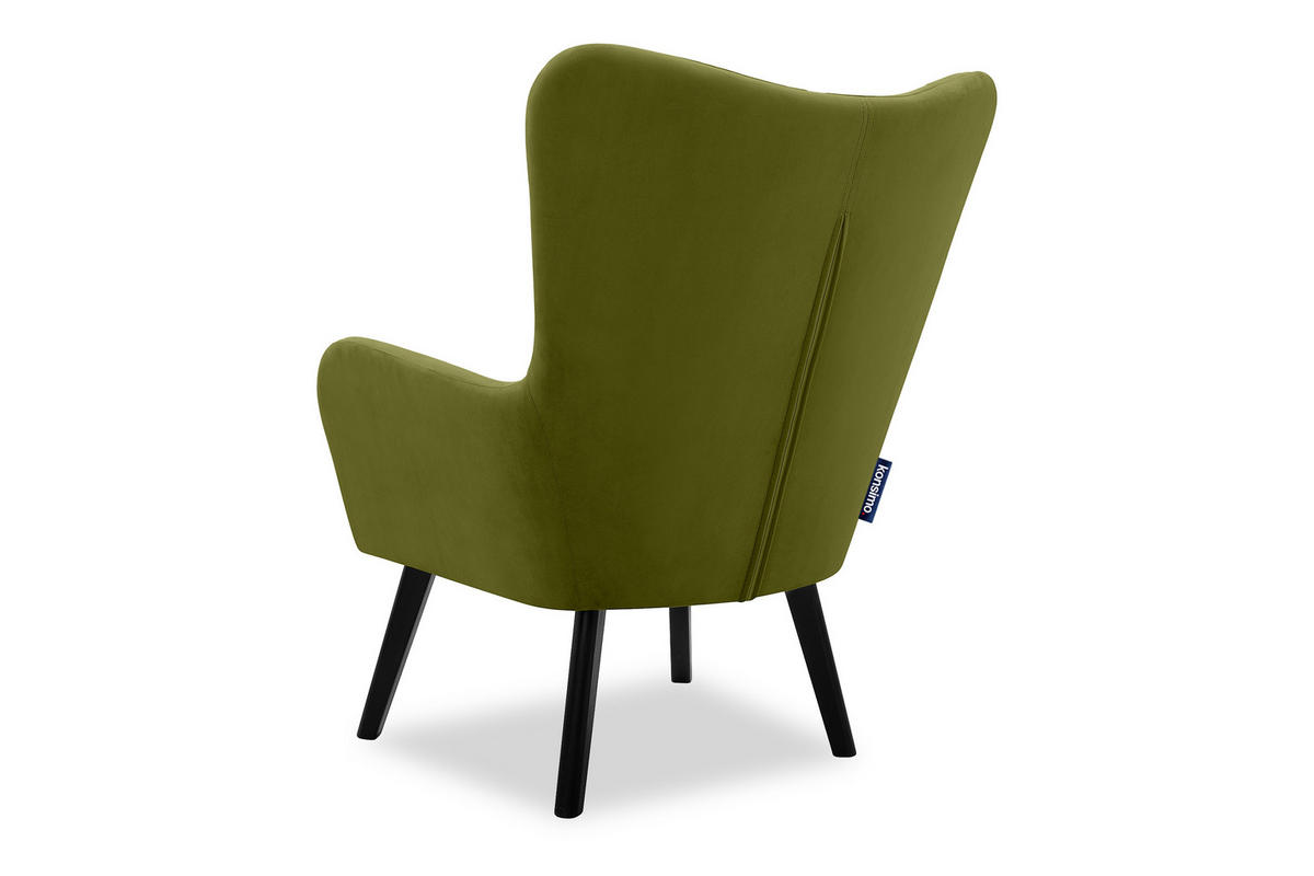 OHRENSESSEL GADI Velourstoff, Olive - Schwarz/Olivgrün, Holz/Textil (76/100/78cm) - KONSIMO®