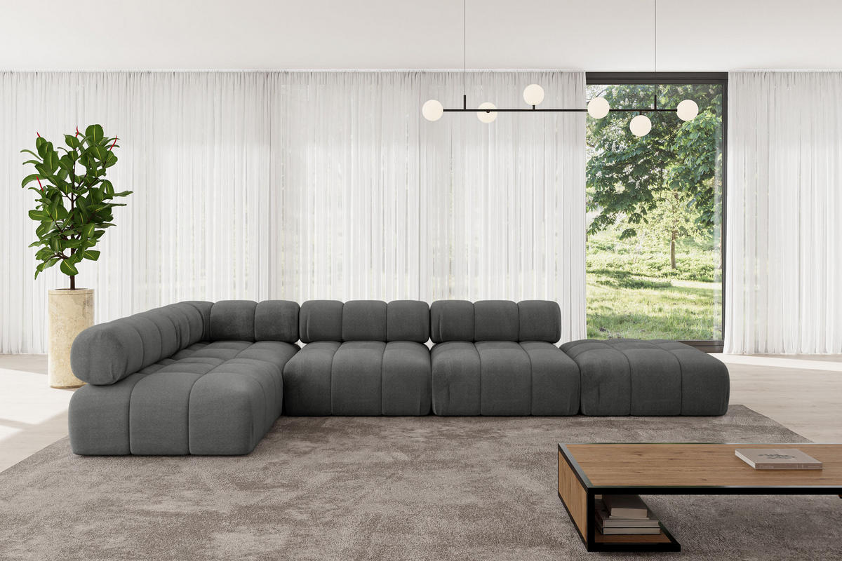 ECKSOFA modulares Sofa Favio-L2 - 380x190x70 cm Dunkelgrau Velours - Dunkelgrau, Holzwerkstoff/Textil (380/190cm) - ALTDECOR