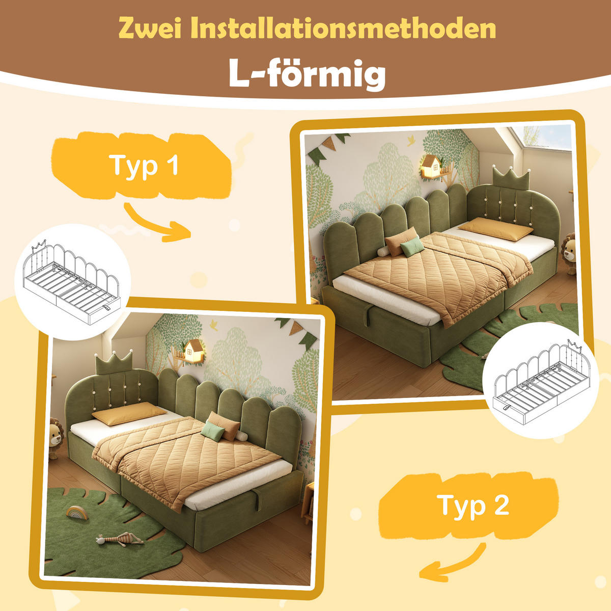 SAMT-POLSTERBETT 90/190 cm mit Bettkasten und gepolstertem Kopfteil - Grün, Textil (90/190cm) - BEAOK