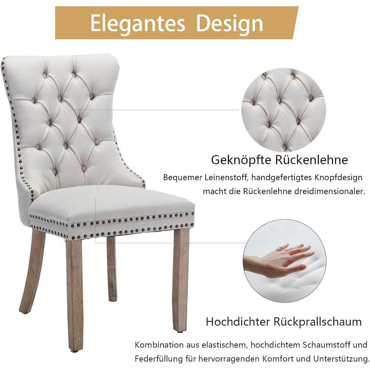 ESSZIMMERSTÜHLE 4er Set Leinenstoff Beige - Creme, Textil (44.5/97.5/54.6cm)