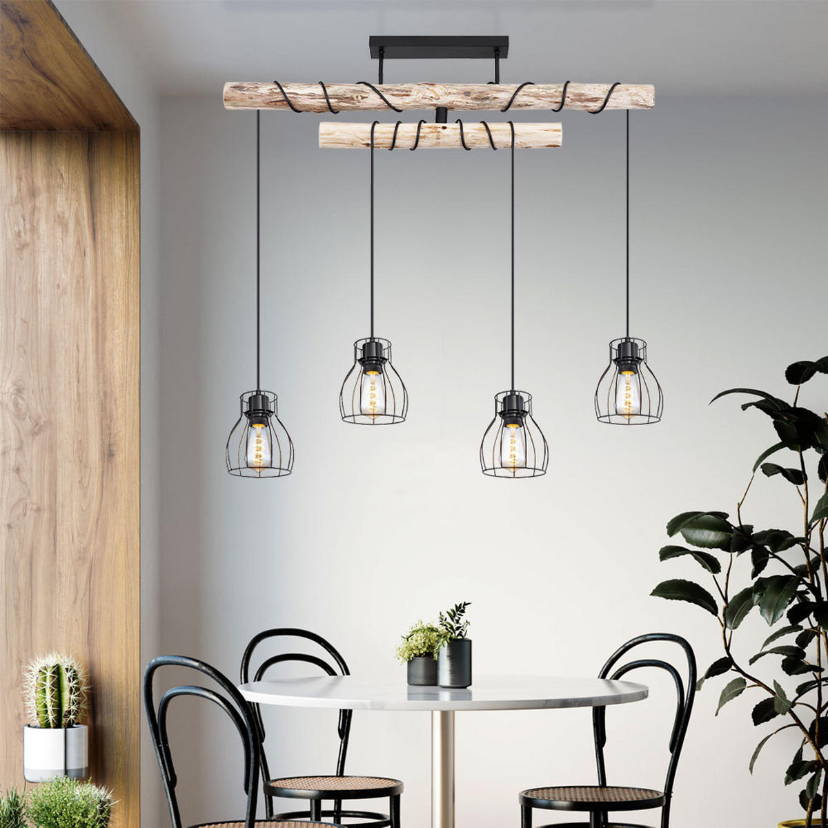 HÄNGELEUCHTE Holzbalken Braun - Braun, Holz (90/14/100cm) - Globo Lighting