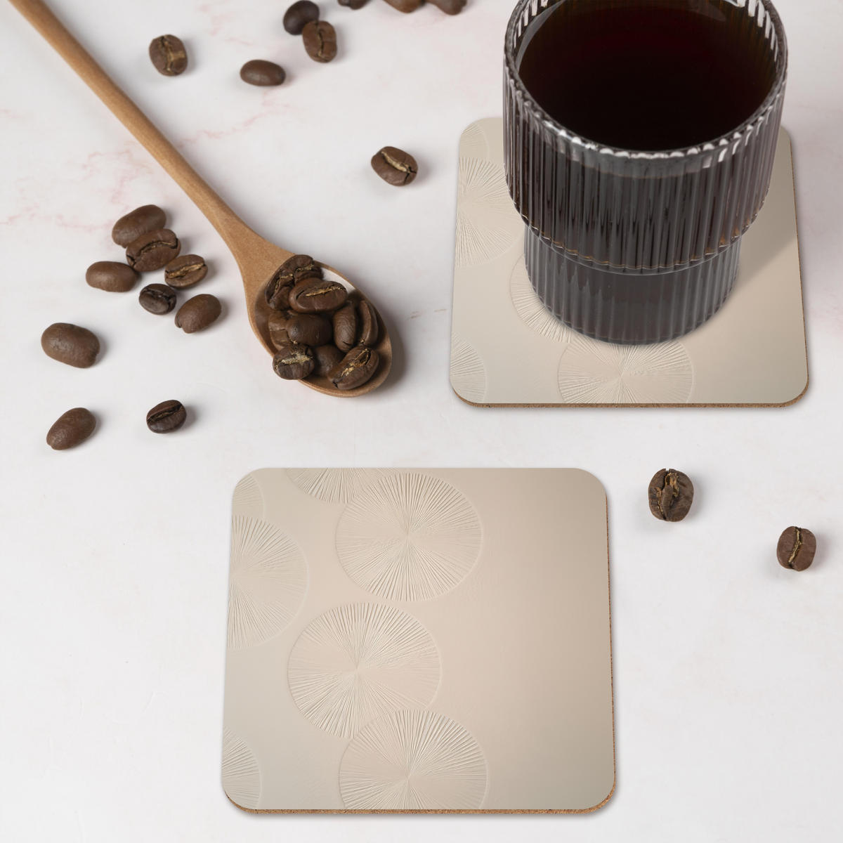 GLASUNTERSETZER 6er-Set Japandi - Beige - Modern 10x10 cm - Beige, Naturmaterialien (10/0.2cm) - MuchoWow