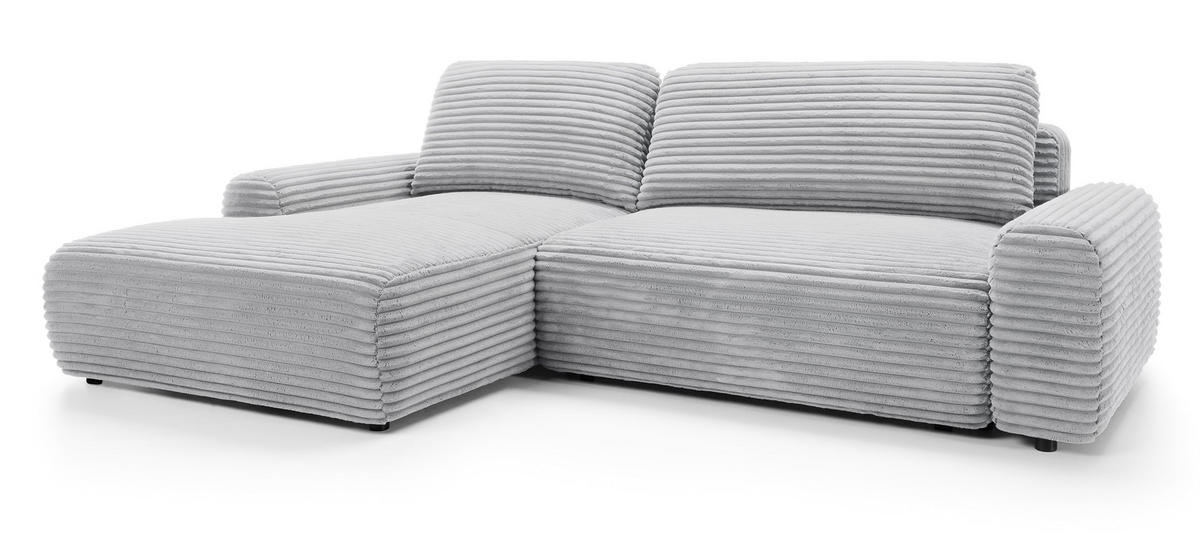 ECKSOFA 260 cm Cantara mit Cordstoff, Bettkasten, Links, Grau - Grau, Holz (264/162cm) - Emporius