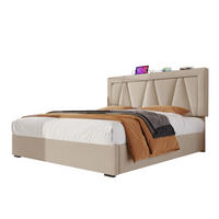 POLSTERBETT aus Leinen 160 x 200 cm in Beige mit LED-Beleuchtung & USB-C-Ladestation - Beige, Textil (160/200cm) - Modfu