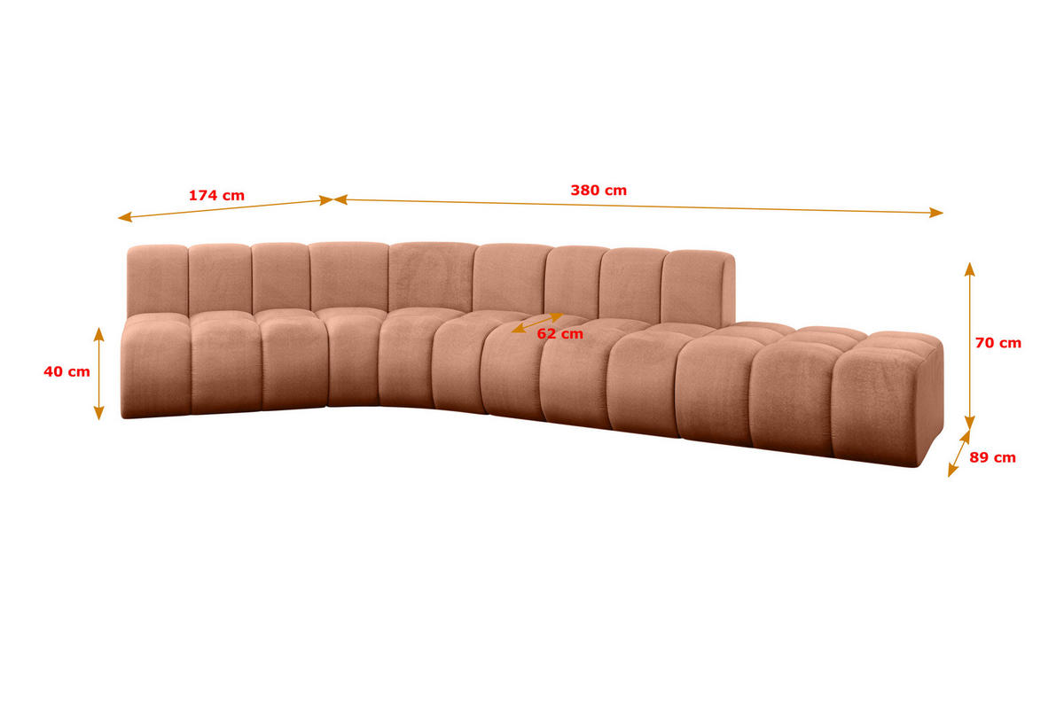 ECKSOFA modulares Sofa Brilo-L1 - 380x174x70 cm Apricot - Koralle, Holzwerkstoff/Textil (380/174cm) - ALTDECOR