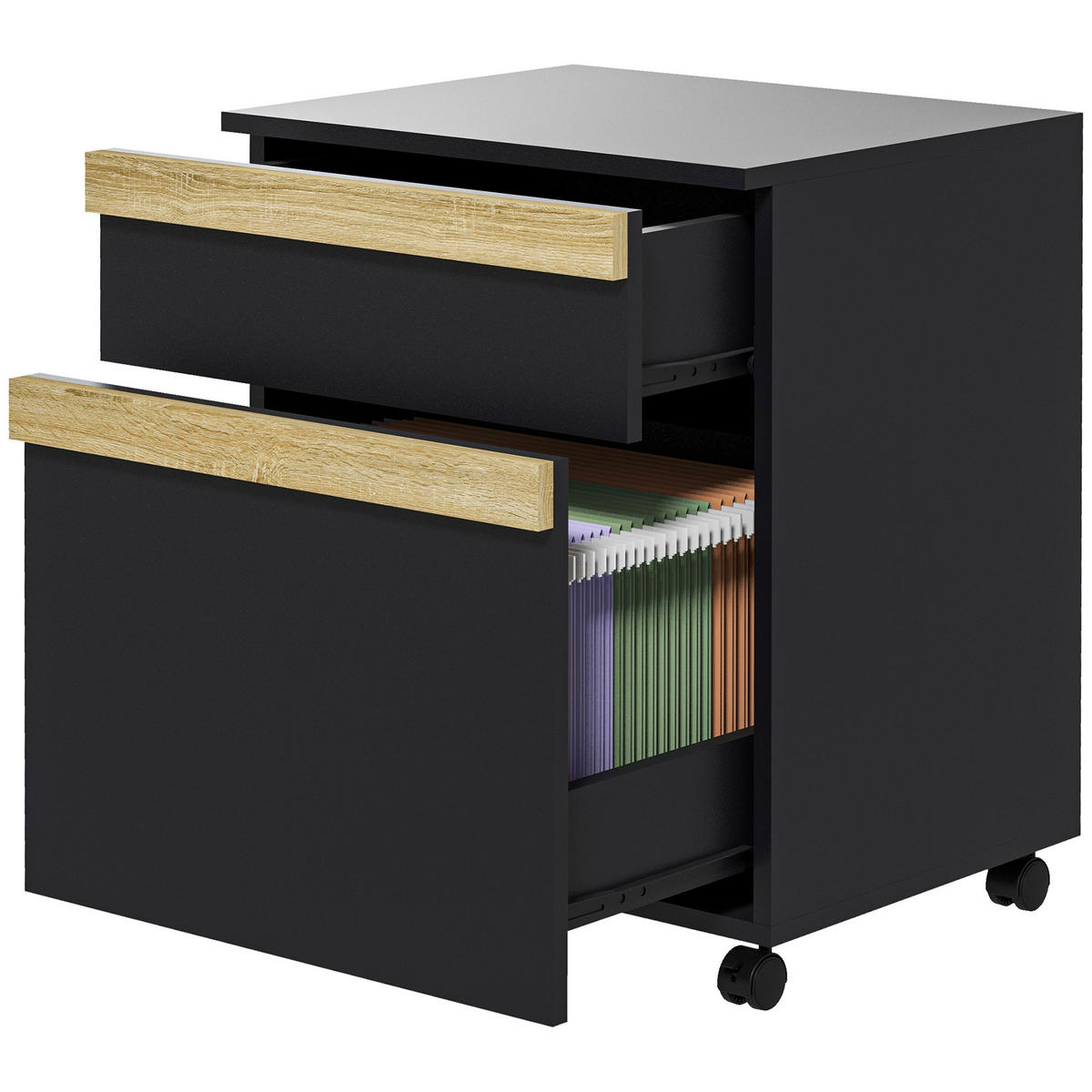 ROLLCONTAINER DE-14466 2 Schubladen mit Hängeakten Schwarz - Schwarz, Holzwerkstoff (40/59.5/48cm) - ComfortXL