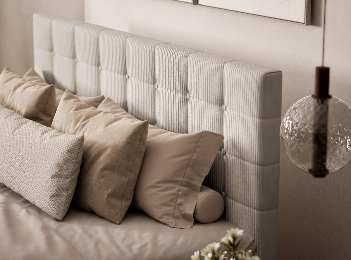 BOXSPRINGBETT Tasca 140/200 cm, in Creme, Bettkasten, Matratze, Topper - Creme/Schwarz, Holz/Holzwerkstoff (140/200cm) - Maison de Reve