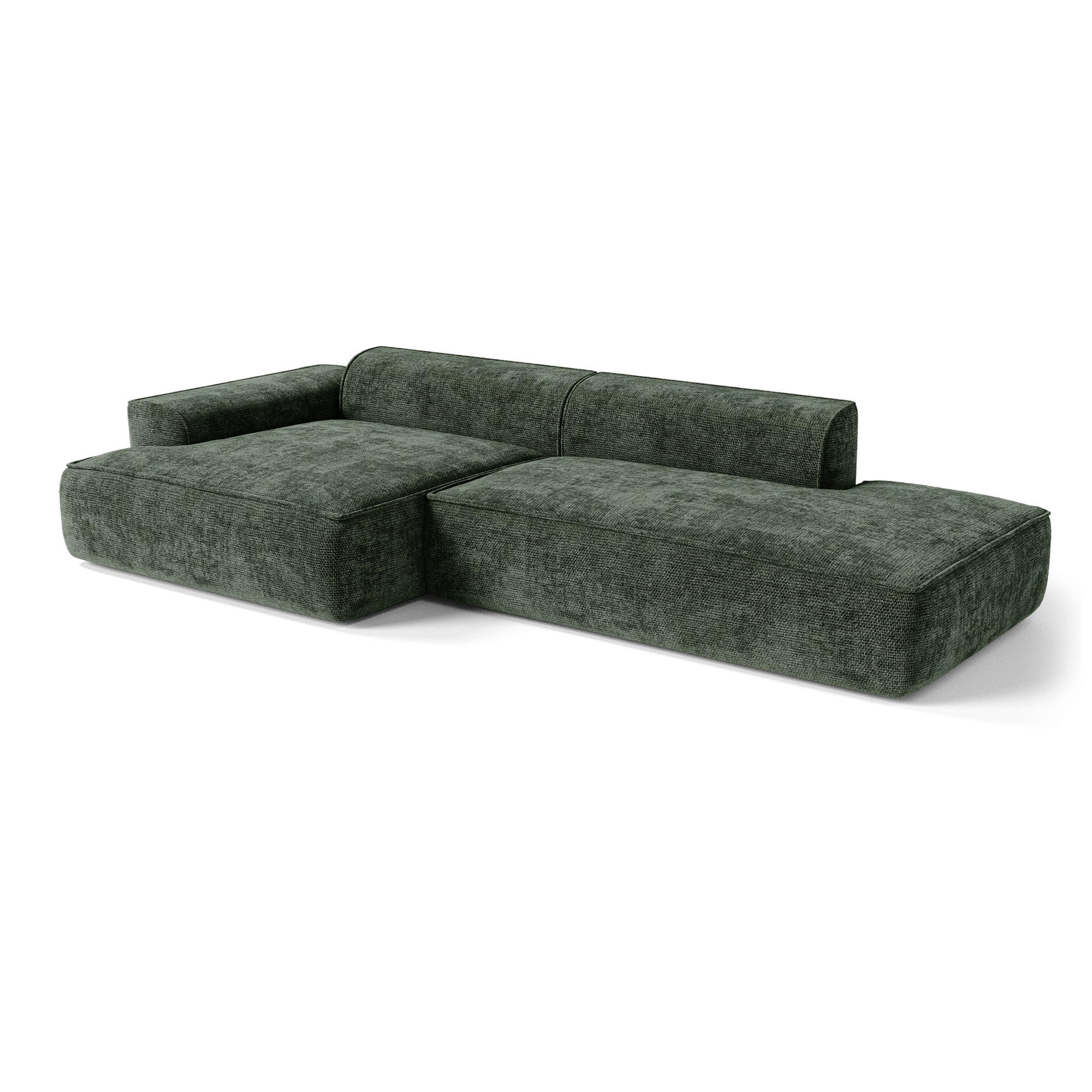 ECKSOFA (links) HANA Strickvelours Olivgrün 300cm - Olivgrün/Grün, Textil (300/155cm) - Premium Interiors