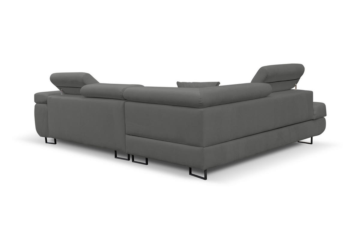 ECKSOFA Jerry in L-Form mit Schlaffunktion und Bettkasten, Farbe: Grau, Veloursstoff, Ottomane Links - Grau, Textil (202/275cm) - VENASI MÖBEL