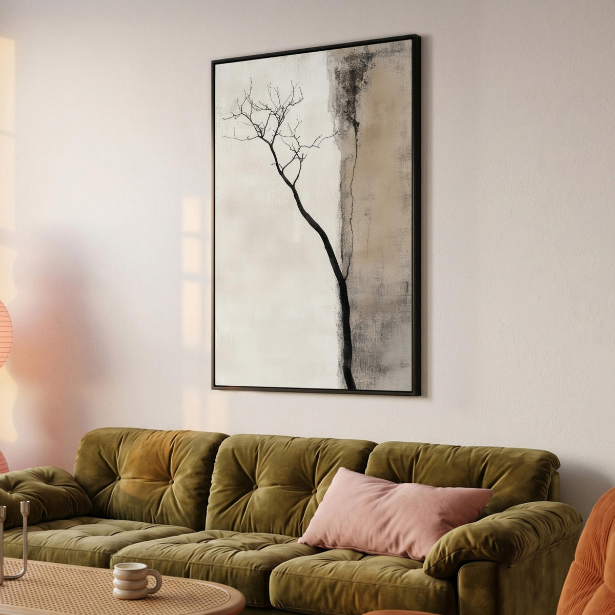 LEINWAND Bilder mit Rahmen - Wabi sabi - Pflanze - Beige - 100x150 - Taupe, Textil (100/150cm) - MuchoWow