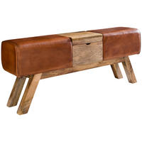 SITZBANK – Echtleder/Holz, 120 cm, Retro-Stil, mit Stauraum - Braun, Leder/Holz (120/53/29cm) - KADIMA DESIGN