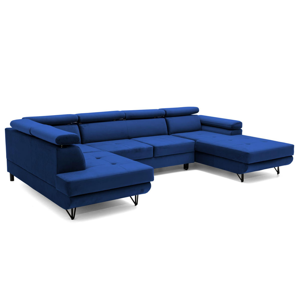 ECKSOFA U-Form JUNIOR U Links mit Schlaffunktion 128x254 Velours Blau - Blau/Schwarz, Holz/Textil (323/90/184cm) - Muffo