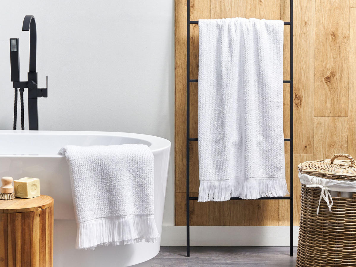 BADEHANDTUCH 2-teilig Weiß Atiu - Weiß, Textil (100/150cm) - Beliani
