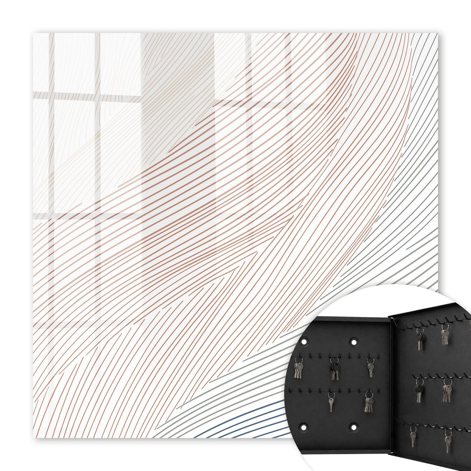 SCHLÜSSELBOX Schwarz 30x30 cm- Türöffnung nach rechts - Wellenlinien - Beige, Metall (30/30/5cm) - TULUP