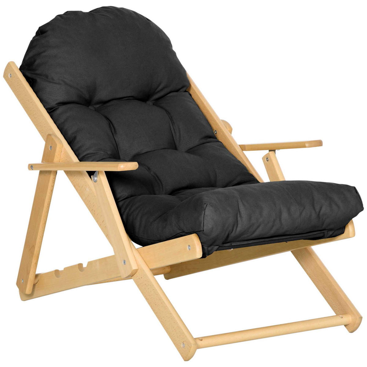 KLAPPSTUHL DE-13267 3-fach verstellbar & dickes Polster - Schwarz, Holz (89/96/71cm) - ComfortXL