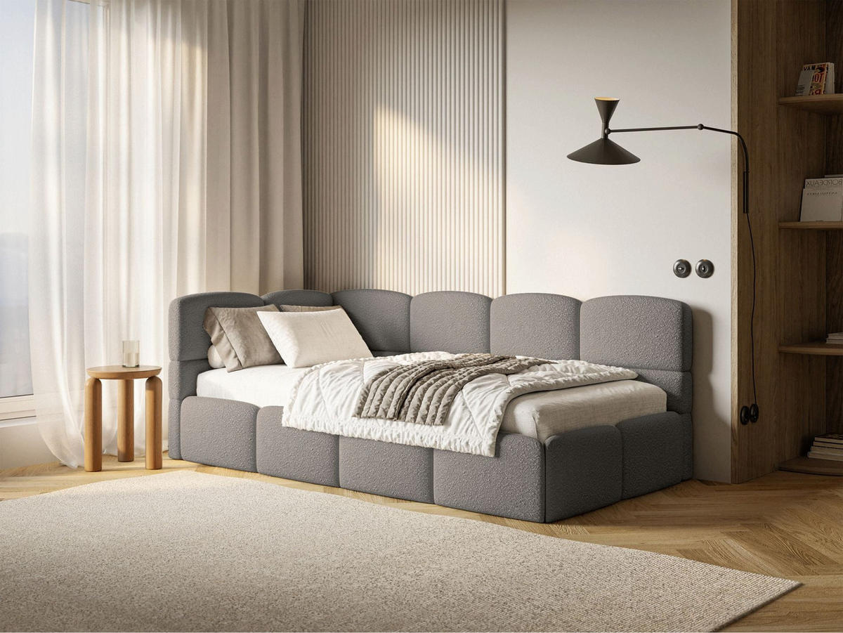 JUGENDBETT Cloudy links mit Matratze Bouclé Grau - Grau, Kunststoff/Textil (90/200cm) - Selsey