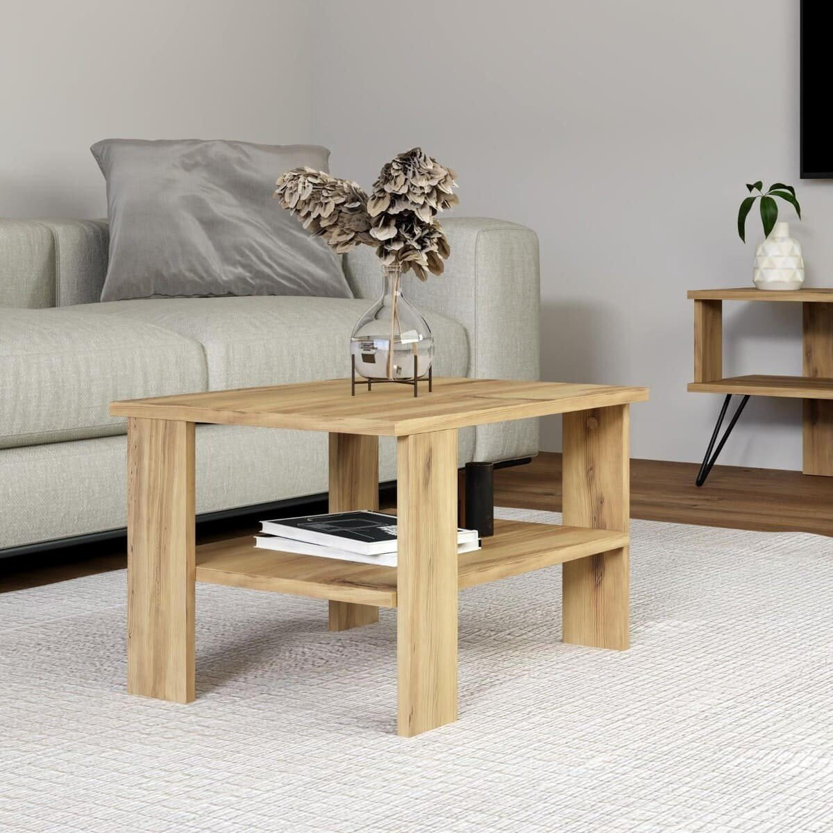 KONFERENČNÍ stolek s 1 policí, šířka 60 cm - DUAMA - barva dubu, kompozitní dřevo (60/45/37cm) - Calicosy