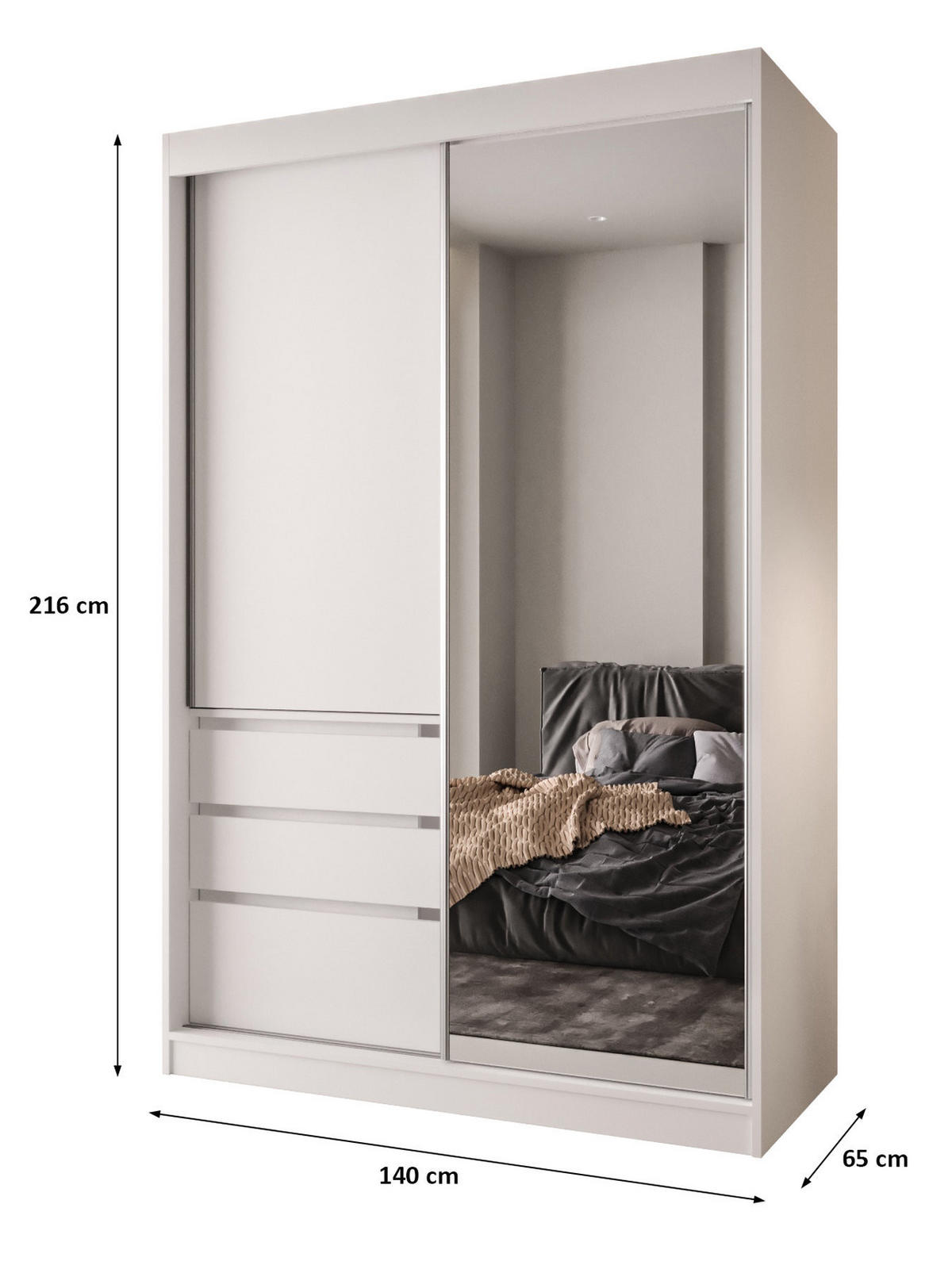 SCHIEBETÜRENSCHRANK PARMA 140, 2-türig Kleiderschrank mit 1 Spiegel, Moderne Garderobe, Schrank in Größe: 140 x 216 x 65 cm - Schwarz/Braun, Holzwerkstoff (140/216/65cm) - O-Sofa