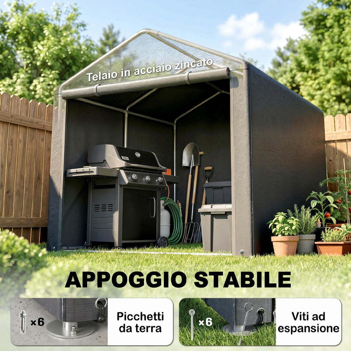 CARPORT Dunkelgrau 1 Stück - Dunkelgrau, Kunststoff/Metall (160/172/218cm) - GiPP