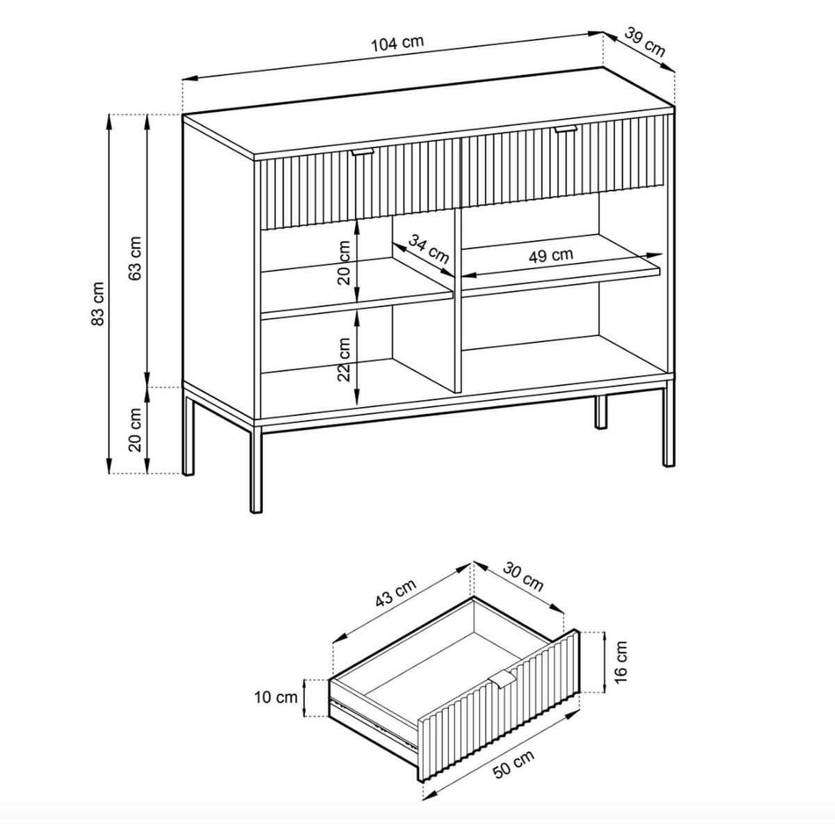SIDEBOARD Vellore Grün mit schwarzem Gestell 104 cm - Schwarz/Grün, Holzwerkstoff/Metall (104/83/39cm) - Selsey