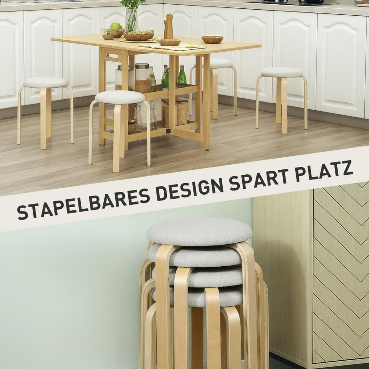 STAPELHOCKER DE-36023 4er Set stapelbar mit Leinenbezug Creme - Creme, Holzwerkstoff (40/45/40cm) - ComfortXL