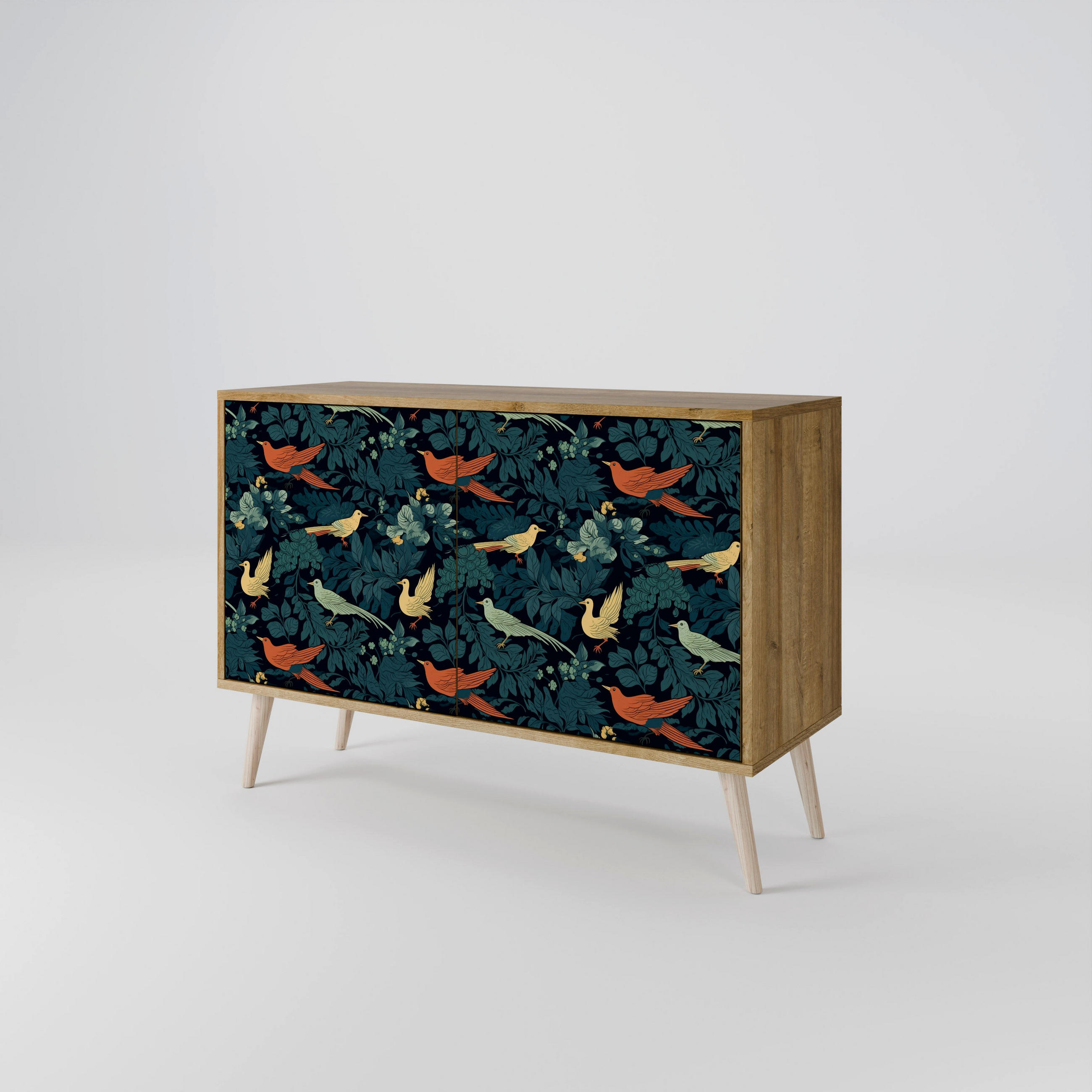 SIDEBOARD FOWL ORNAMENT, Eicheneffekt, 111x42x77,5 cm, 2 Türen - Eichefarben/Buchefarben, Holzwerkstoff/Buchenholz (111/77.5/42cm) - SpaceRebels