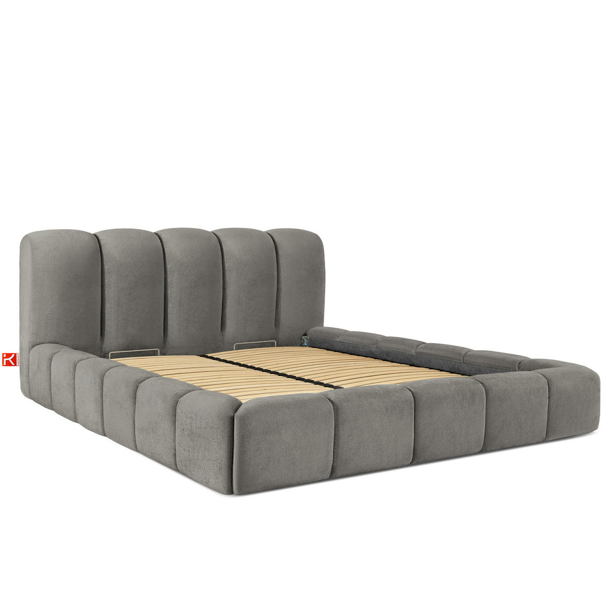 POLSTERBETT MERIDE Chenille, Dunkelgrau - Dunkelgrau/Schwarz, Holz/Textil (200/200cm) - KONSIMO®