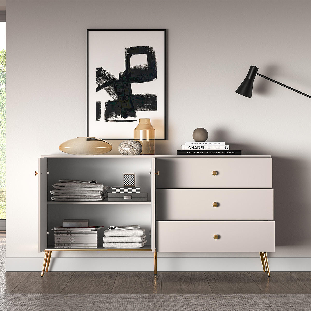 SIDEBOARD Olivia Kaschmir - Beige, Holzwerkstoff (160/85/40cm) - Petits-meubles