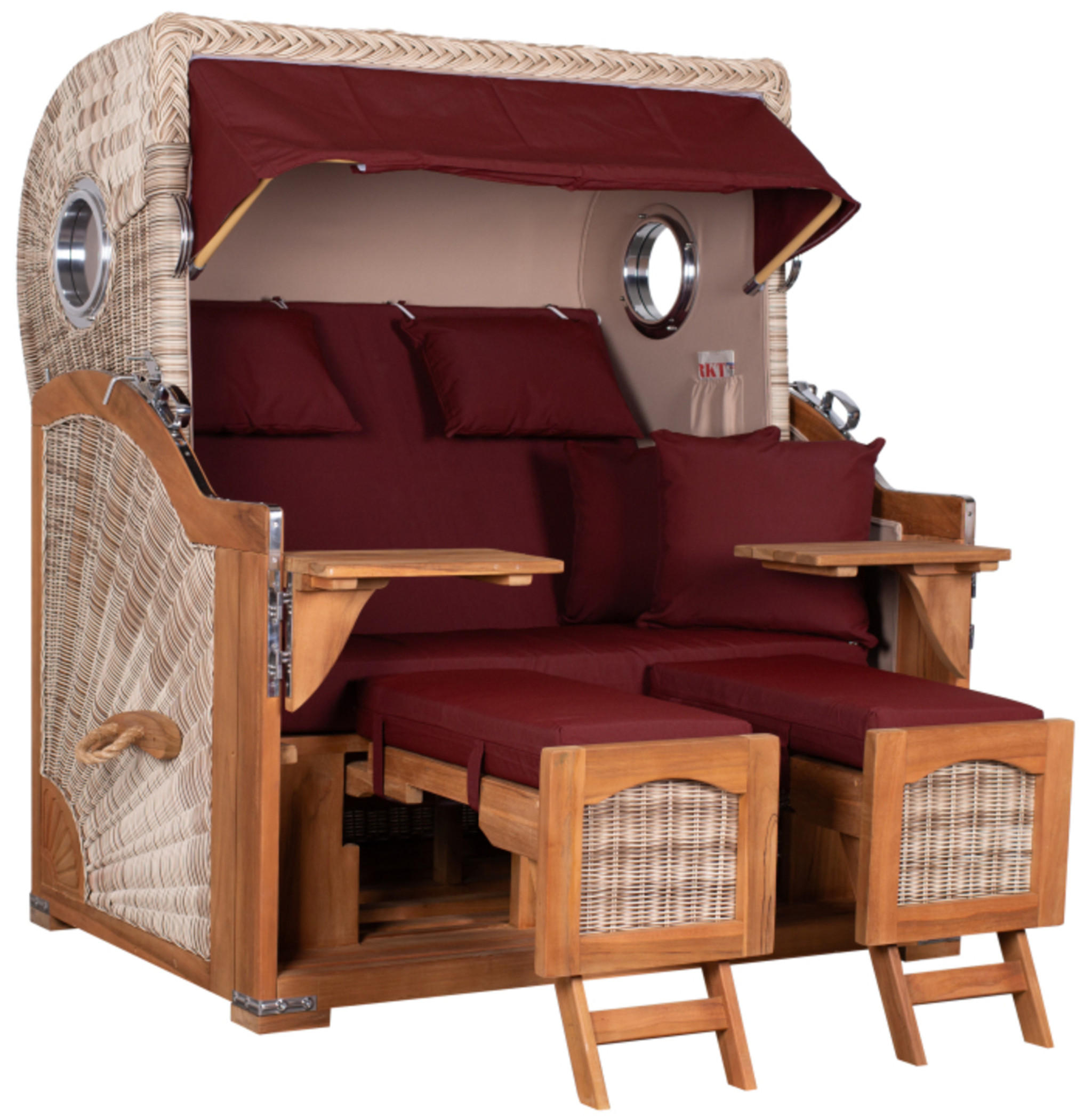 STRANDKORB XXL Düne Grande Teak PE Shell - Rot/Braun, Metall (142/170/95cm) - Mr. Deko