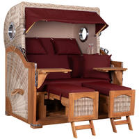 STRANDKORB XXL Düne Grande Teak PE Shell - Rot/Braun, Metall (142/170/95cm) - Mr. Deko