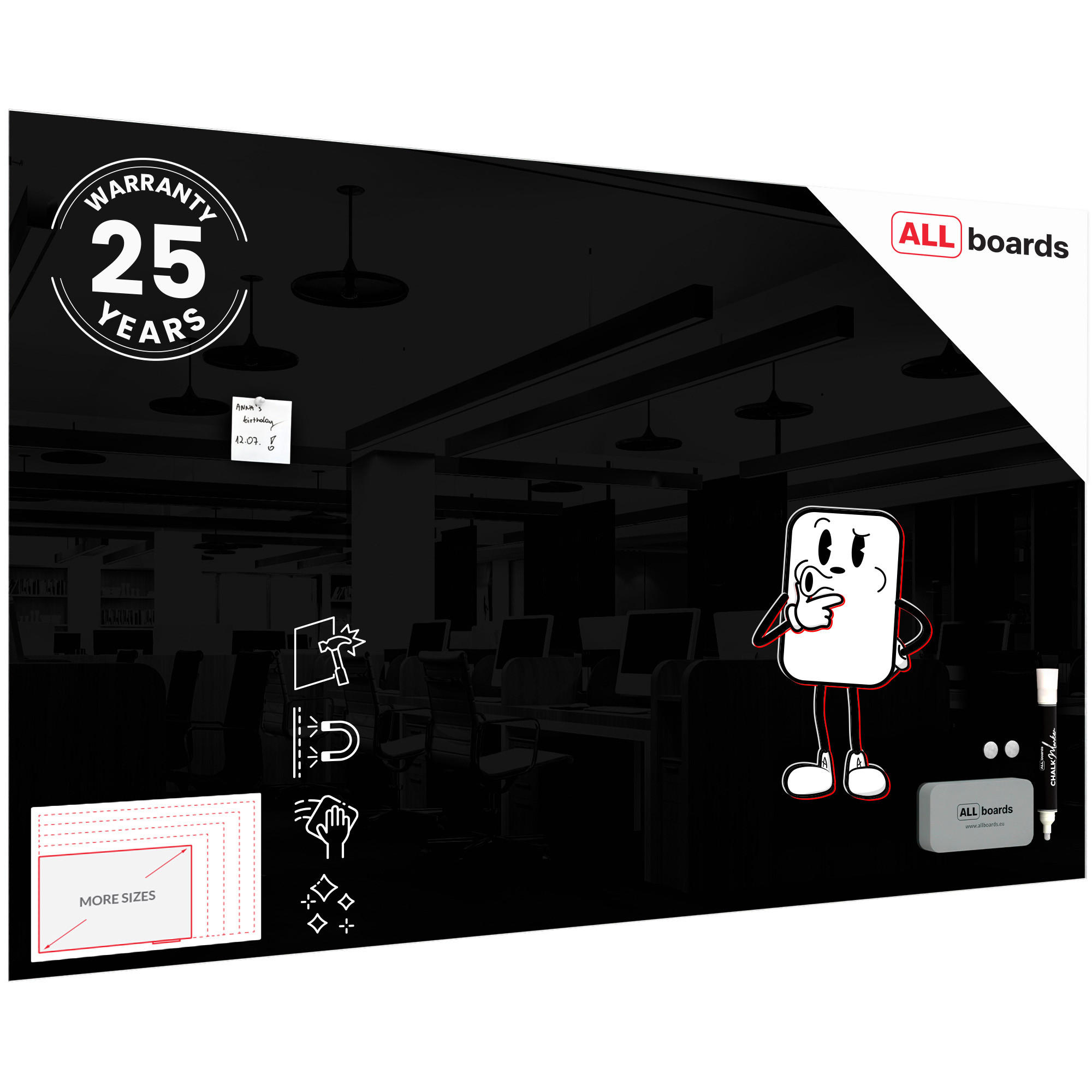 GLASBOARD - Schwarz 200x120 cm - Schwarz, Glas (200/120/0.7cm) - ALLboards