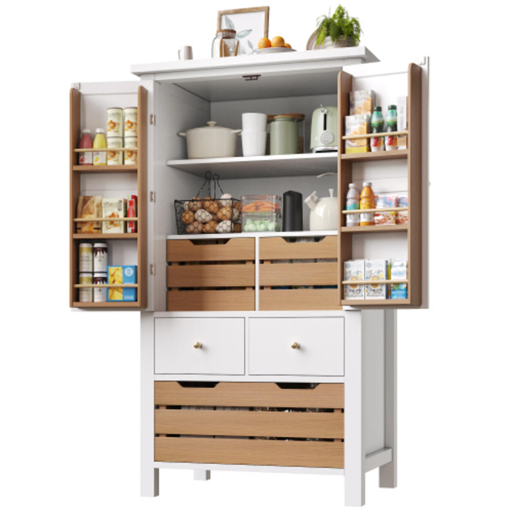 SIDEBOARD 80×40×140 cm aus MDF & Metall mit großem Stauraum und Kippschutz, weiß - Weiß, Holzwerkstoff (80/140/40cm) - Luhomfu