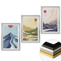 WANDBILDER 3er Set - 40x60 cm Silberner Rahmen - Pastellfarbene Berge im Japandi-Stil - Silberfarben, Kunststoff (40/60cm) - ArtPrintCave