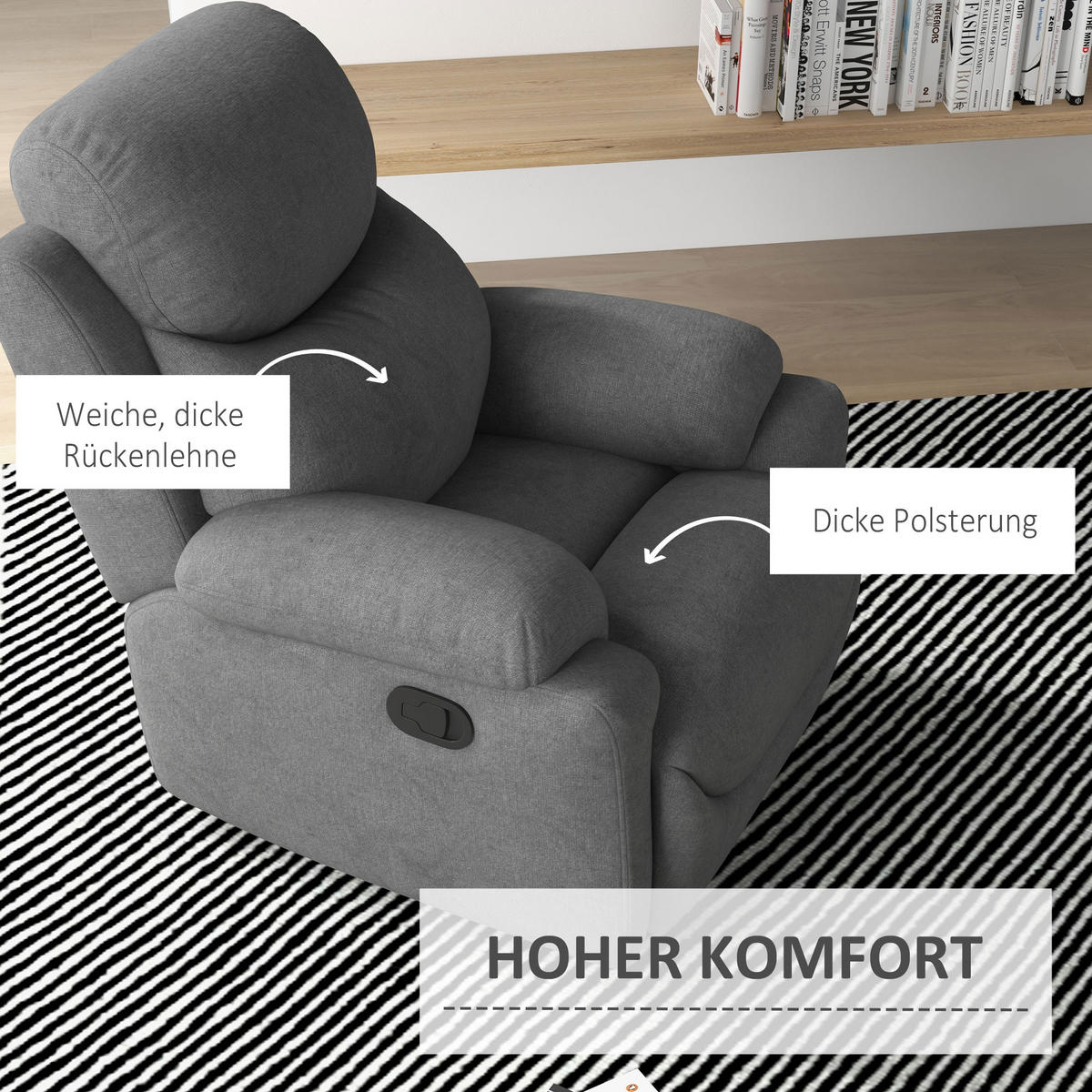 RELAXSESSEL, Polyester, Stahl, Grau - Grau, Kunststoff (88/102/93cm) - HOMCOM