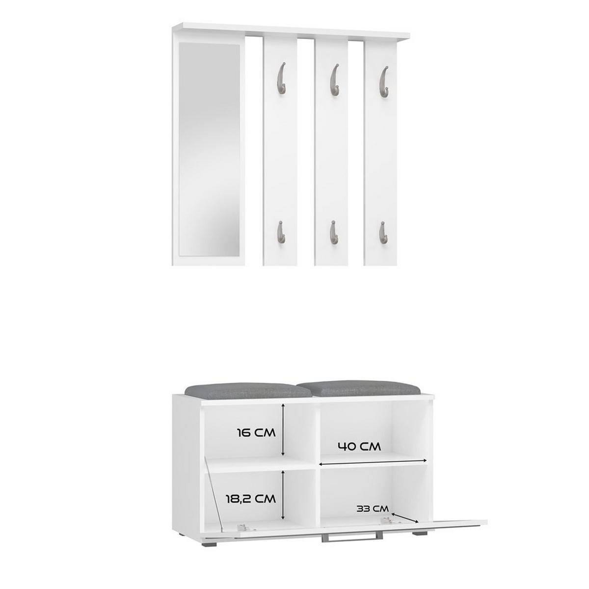 GARDEROBE set de mobilier pentru hol cu oglindă, alb 85/180/35 - alb, compozit lemnos (85/180/35cm) - RAUMHIRSCH FURNITURE