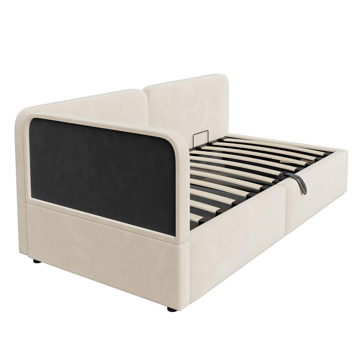 POLSTERBETT 90/200 cm DE-33056 mit Stauraum und Samt Beige - Beige, Metall (90/200cm) - ComfortXL