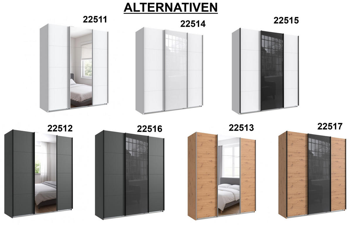 SCHWEBETÜRENSCHRANK 3-türig in Weiß, eine Tür mit Spiegel, B180/H208/T64 cm / 22511 - Weiß, Holzwerkstoff/Metall (180/208/64cm) - luma-home