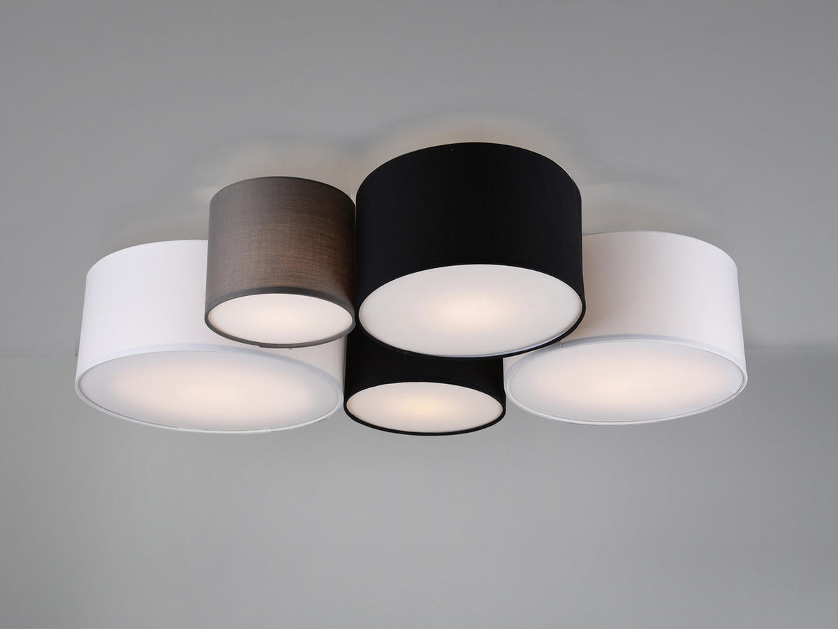 LED-DECKENLEUCHTE 5x Stoff Lampenschirmen Grau, Schwarz, Weiß, Breite 90cm - Schwarz/Weiß, Textil (70/90/21cm) - meineWunschleuchte