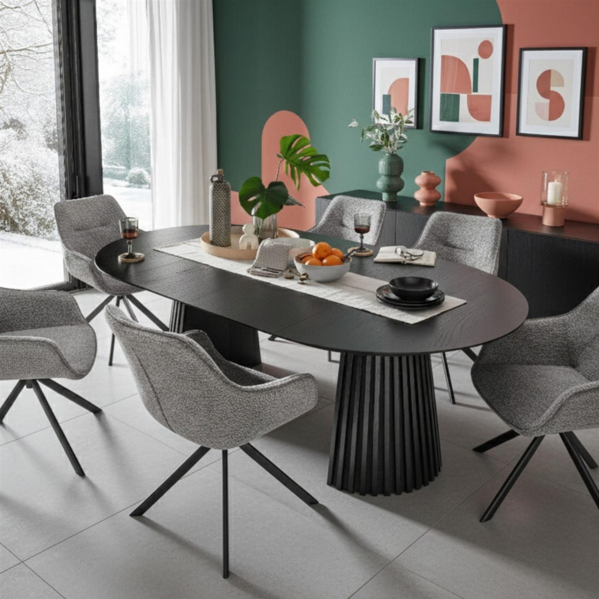 ESSZIMMER-SET San Carlo & Andria ausziehbar - Hellgrau/Schwarz, Holz/Metall (120/76/210cm) - Mr. Deko