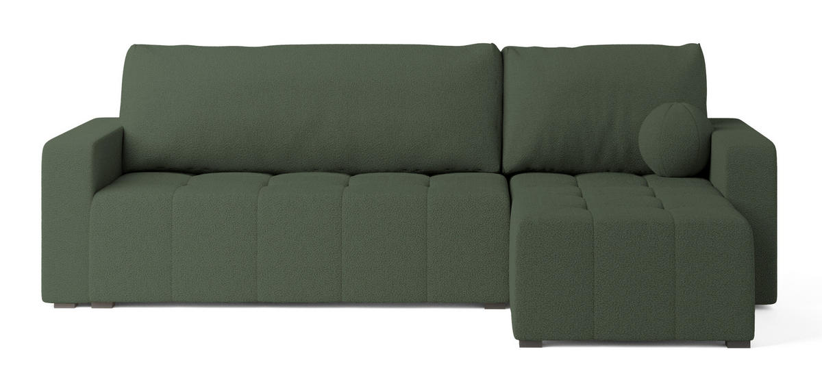 ECKSOFA VOLIRA Grün Boucle-Stoff mit Schlaffunktion - Grün, Holz (230/143cm) - MASSENO