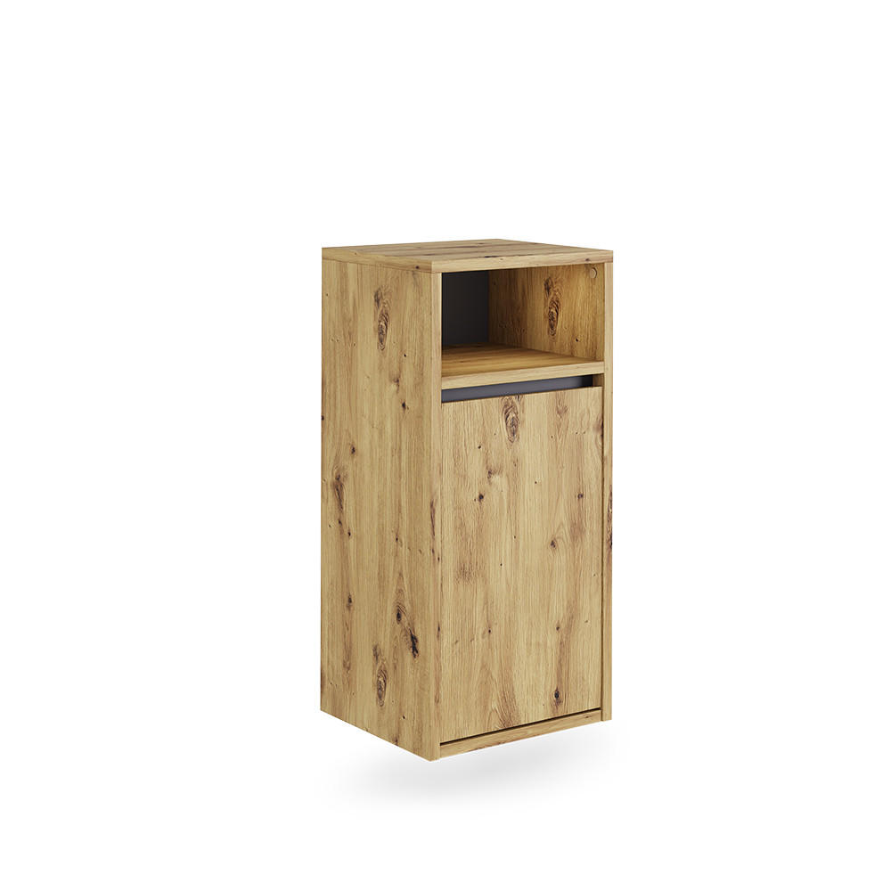 BADSCHRANK Viola Artisan/Grau 38 x 80 cm mit Wäschkorb - Hellgrau/Grau, Holzwerkstoff (38/80/33cm) - Vicco