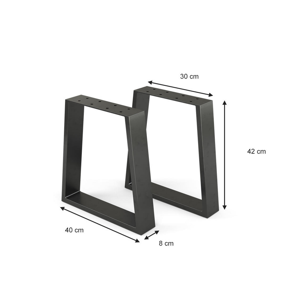 TISCHBEINE Schwarz 40 x 42 cm Trapezförmig - Schwarz, Metall (40/42/8cm) - Vicco