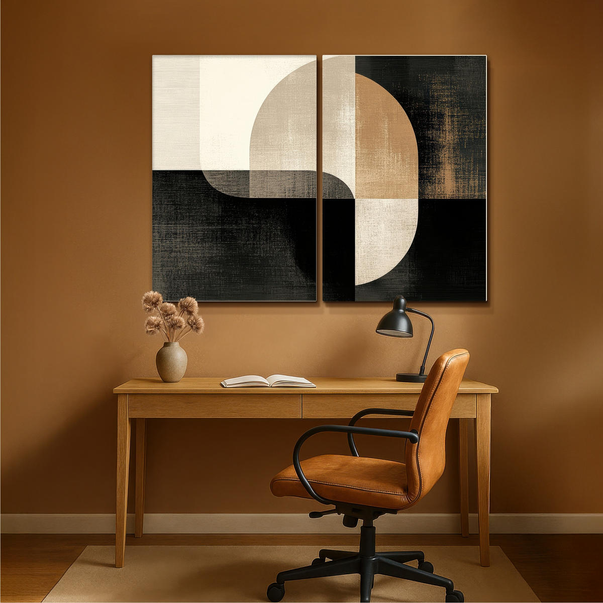 LEINWANDBILD 2er Set Formen - Abstrakt - Gold 160x120 cm - Schwarz, Textil (160/120cm) - MuchoWow